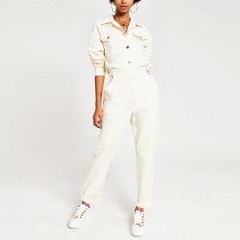 White twill utility boiler jumpsuit at River Island