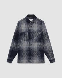 Whiting Overshirt NavyGrey Ombre Giant Windowpane vert at Wax London