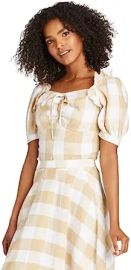 Who What Wear Womens Puff Short Sleeve Blouse Hampton Plaid Medium at Womens Clothing store at Amazon