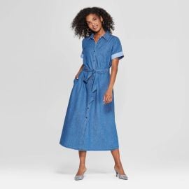 Who What Wear x Target Short Sleeve Denim Midi Shirt Dress at Target