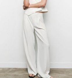 Wide Fit Pants With Darts Zw Collection at Zara