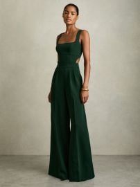 Wide-Leg Cut-Out Jumpsuit in Green - Size US 0 at Reiss