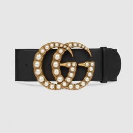 Wide leather Belt with Pearl Double G by Gucci at Gucci