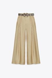 Wide leg Satin Trousers with Belt n Reddish brown at Zara