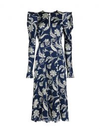 Wild Blue Wonder Silk Puff-Sleeve Midi Dress at Saks Fifth Avenue