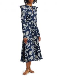 Wild Blue Wonder Silk Puff-Sleeve Midi Dress at Saks Fifth Avenue