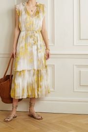 Wild Botanica belted ruffled floral-print silk-crepon midi dress at Net a Porter