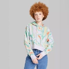 Wild Fable at Target Cropped Hooded Sweatshirt in Multicolor Swirl at Target