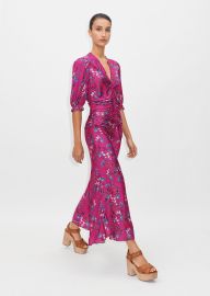 Wild Meadow Print Ruched Midi Dress MEEM Bright RoseBlackAqua at Me + Em