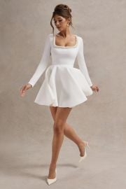 Wilder White Square-Neck Long-Sleeve Skater Mini Dress Club L London - USA at Club L