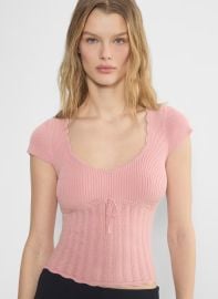 Wilfred at Aritzia Soloist Shortsleeve Sweater in Tart Pink at Aritzia