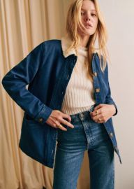 Will Jacket - Indigo Faux Sheepskin Collar - Organic Cotton - Szane at Sezane