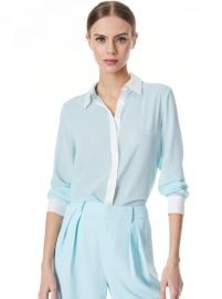 Willa Combination Placket Top In Julepoff White Alice And Olivia at Alice + Olivia