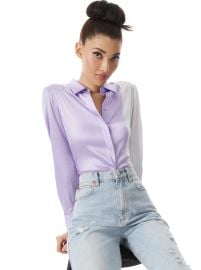 Willa Combo Placket Top In Lavenderoff White Alice And Olivia at Alice + Olivia