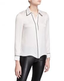 Willa Piped Placket Top by Alice  Olivia at Neiman Marcus