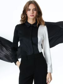 Willa Placket Top In Blackoff White Alice And Olivia at Alice + Olivia