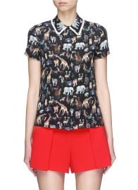 Willa Ruffle Collar Animal Print Silk Top by Alice + Olivia at Lane Crawford