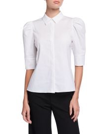 Willa Scrunched Puff-Sleeve Placket Top at Neiman Marcus