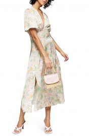 Willow Floral Angel Sleeve Satin Midi Dress at Nordstrom