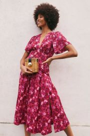 Willow Pink Floral Print Angel Sleeve Midi Dress at Topshop