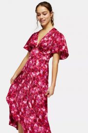 Willow Pink Floral Print Angel Sleeve Midi Dress at Topshop