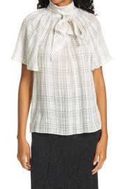 Windowpane Plaid Short Sleeve Silk Blouse at Nordstrom Rack