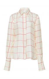 Windowpane Silk Crepe Scarf-Effect Blouse by Victoria Beckham at Moda Operandi