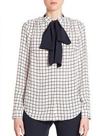 Windowpane Silk Tie-Neck Blouse by Michael Kors at Saks Fifth Avenue