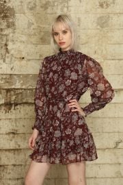 Wine Leaves Mock Neck Print Dress at Zero Degrees Celsius