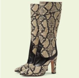 Winter Fashion Python Snake Skin Pointed Toe Patchwork Knee High Boots Women Black Stitching Square Heel Zipper Side Long Botas at AliExpress