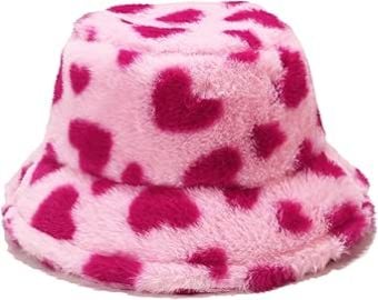 Winter Fluffy Fuzzy Bucket Hat Plush Furry Faux Fur Fisherman Hats Warm Hat for Women Pink Heart at Womens Clothing store at Amazon