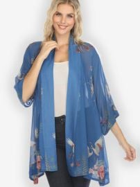Wisteria Butterflies Cranes in Blue Kimono Jacket CITRON CLOTHING at Citron