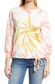 Wit Wisdom Tie Dye Drawstring Sweatshirt in Sunshine Multi Size X-Large at Nordstrom