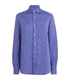 With Nothing Underneath Blue Linen The Boyfriend Shirt Harrods US at Harrods