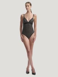 Wolford Sheer Logo Sparkle Bodysuit at Wolford