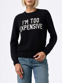 Woman black sweater New Queen with I39m too expensive jacquard with rhi MC2 Saint Barth at Saint Barth