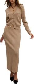 Women 2 Piece Sweater Skirt Set Long Sleeve V Neck Knit Crop Top High Wasit Maxi Bodycon Skirt 2 Piece Outfits at Amazon