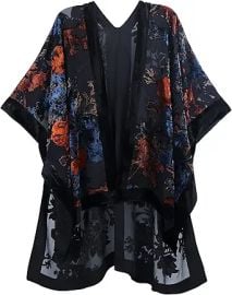Women's Burnout Velvet Kimono Long Cardigan Cover Up Casual Outfit at Amazon