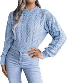 Women's Crewneck Sweater Chunky Long Sleeve Knit Pullover Sweater Fashion Teen Girls Y2K Cropped Sweater Tunic Tops at Amazon