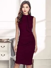 Women's Dresses Tie Neck Zip Back Pencil Dress Dress for Women (Color : Maroon Size : Large) at Amazon