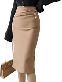 Women's Retro Skirt High Waist Office Straight Midi Skirt Slim Back Slit Wrap Pencil Skirt at Amazon