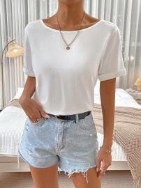 Women's T-Shirt Solid Roll Up Sleeve Tee T-Shirt for Women DAXXIN(X-Small) at Amazon