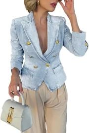 Women's Trendy Stretchy Slim Fit Denim Blazer Jackets for Business Casual at Amazon