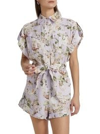 Women\'s Acacia Floral Linen Pocket Romper - Lilac Floral - at Saks Fifth Avenue