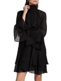 Women\'s Adlington Silk Ruffle Mock-Neck Minidress - Black - at Saks Fifth Avenue