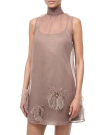 Women\'s Albee Feather-Embellished Mesh Minidress - Truffle - at Saks Fifth Avenue