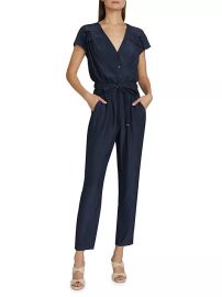 Women\'s Aletha Tie-Waist Short-Sleeve Jumpsuit - Navy - at Saks Fifth Avenue