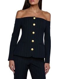 Women\'s Alice Pinstriped Off-The-Shoulder Blazer - Midnight Burgundy Pinstripe - at Saks Fifth Avenue