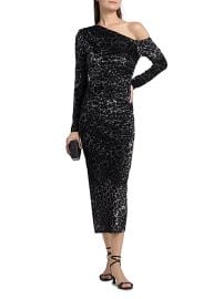 Women\'s Anastasia Leopard Devoré Velvet Midi-Dress - Black Leopard Burnout - at Saks Fifth Avenue