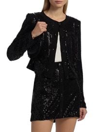 Women\'s Anna Sequined Collarless Jacket - Black Beaded Mesh - at Saks Fifth Avenue